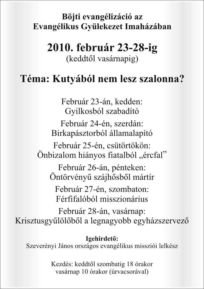 Böjti evangélizációra hívnak és várnak Kiskőrösön