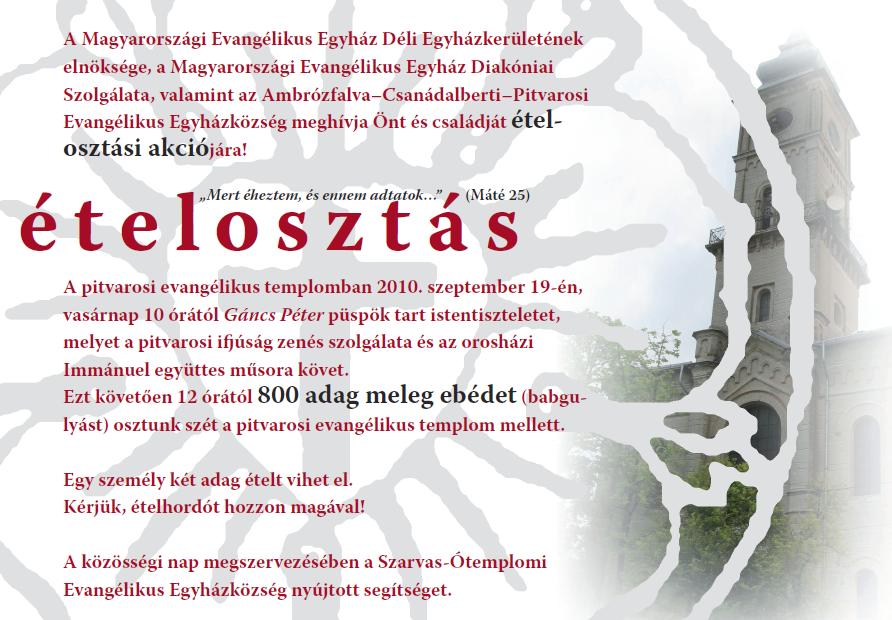 Pitaroson ételt oszt az evangélikus egyház