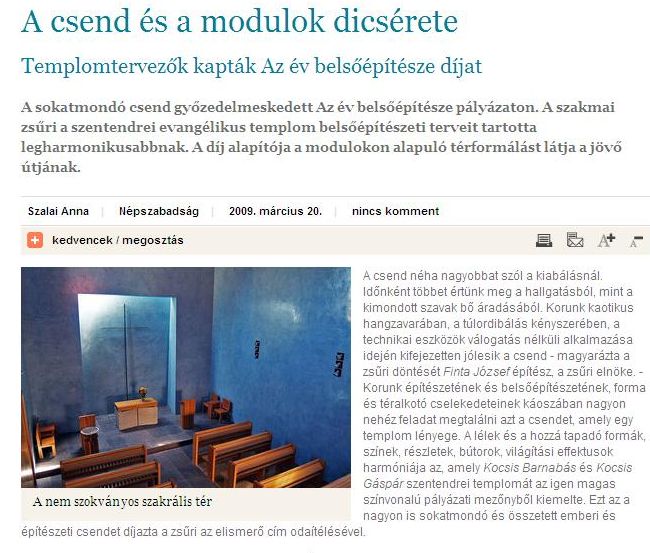 A csend és a modulok dicsérete – Templomtervezők kapták Az év belsőépítésze díjat