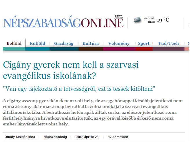 Cigány gyerek nem kell a szarvasi evangélikus iskolának?